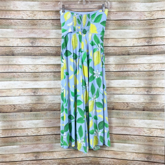 Anthropologie Maeve Lemon Grove Strapless Knot Detail Wide Leg Jumpsuit Size 0 - Picture 7 of 9